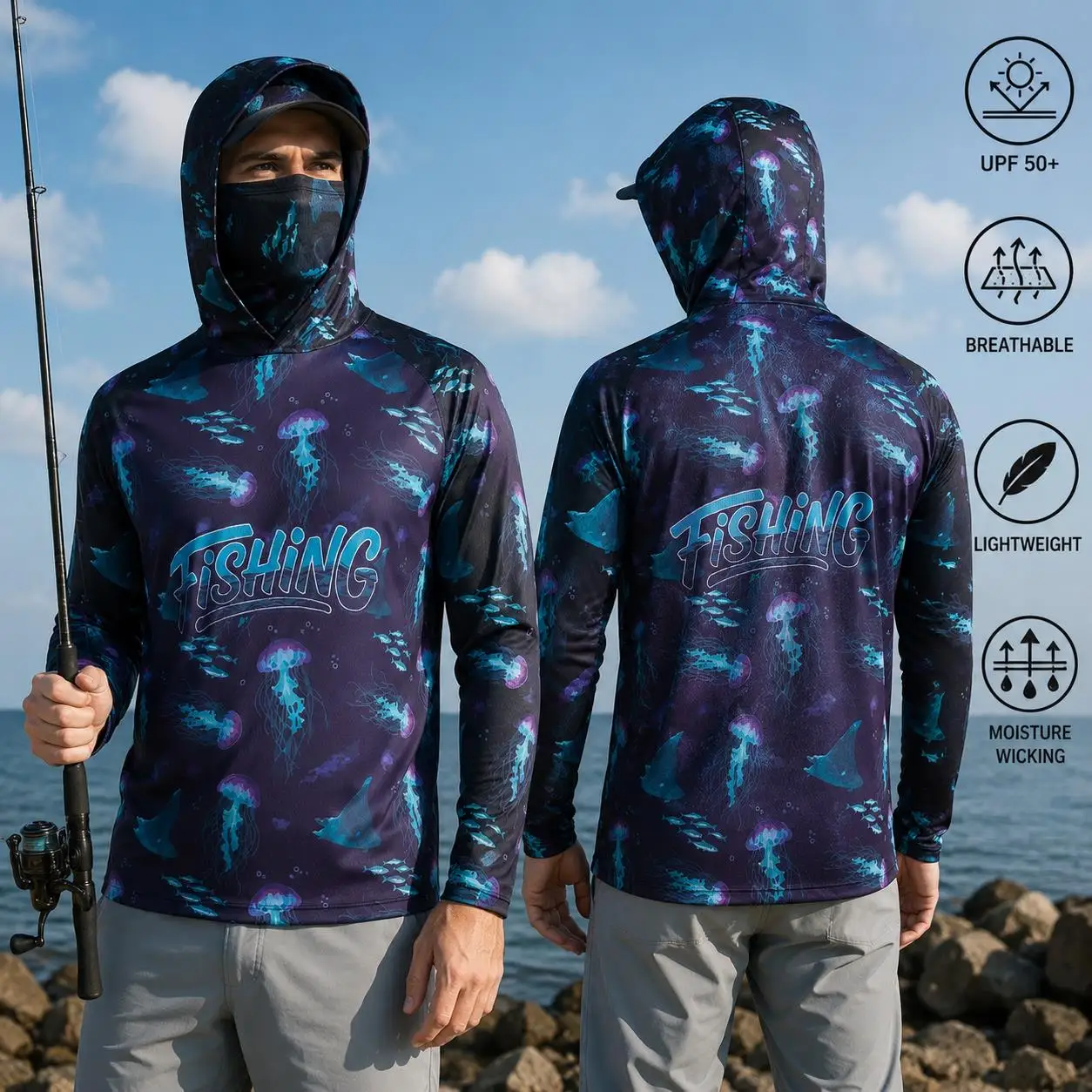 낚시용 셔츠, 후드 달린 남성용 낚시복, 긴팔, 야외용 - Fishing Mask Sun Protection 리뷰 및 가격