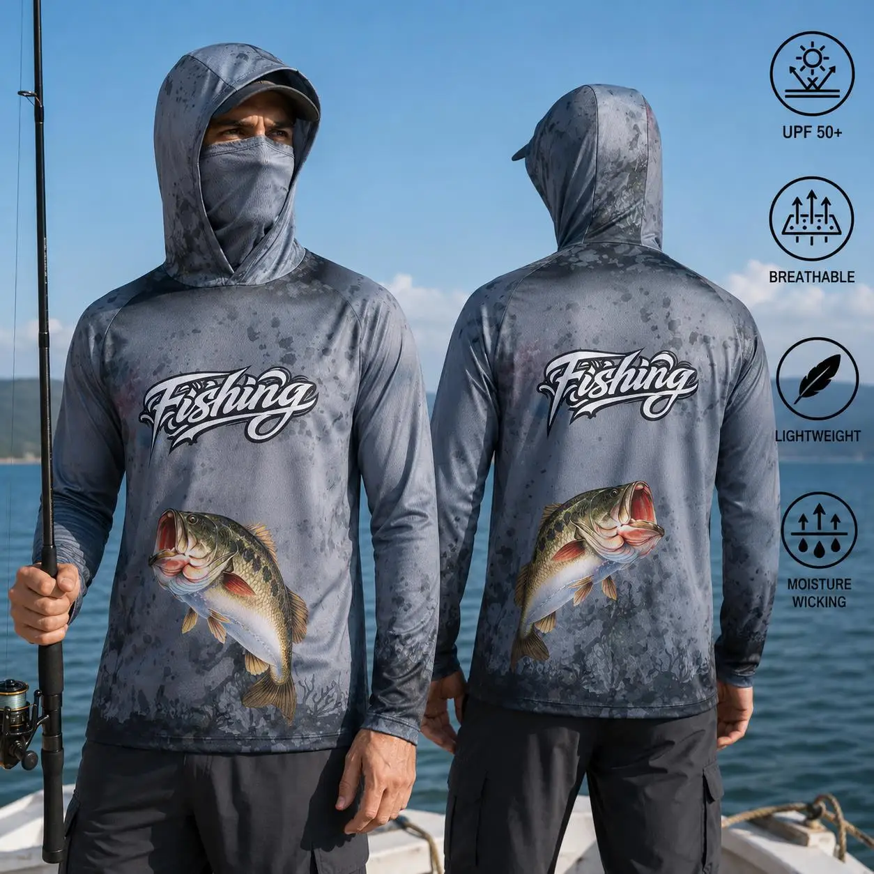낚시용 셔츠, 후드 달린 남성용 낚시복, 긴팔, 야외용 - Fishing Mask Sun Protection 리뷰 및 가격